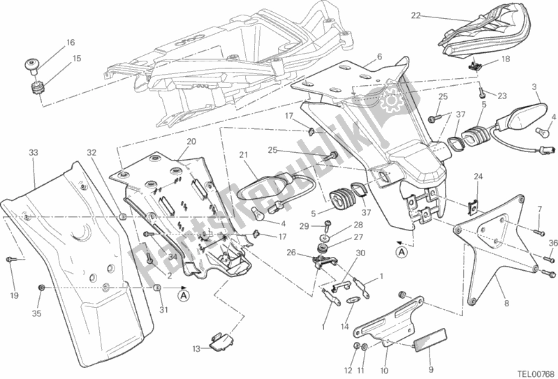 Tutte le parti per il Portatarga - Fanale Posteriore Aus del Ducati Multistrada 1200 S Touring 2013